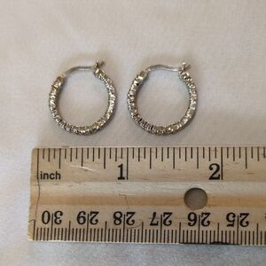 Sterling Silver 925 Small Hoop Huggie Earrings With Inside Out Faux Diamonds